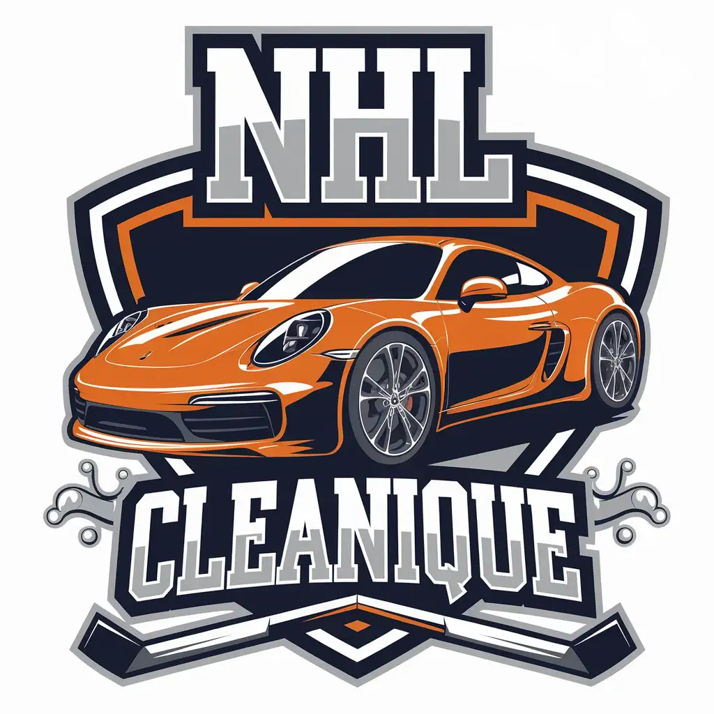 a vector logo design,with the text "NHL CleanIque", main symbol:Sports car cleaning,complex,be used in car wash industry,clear background