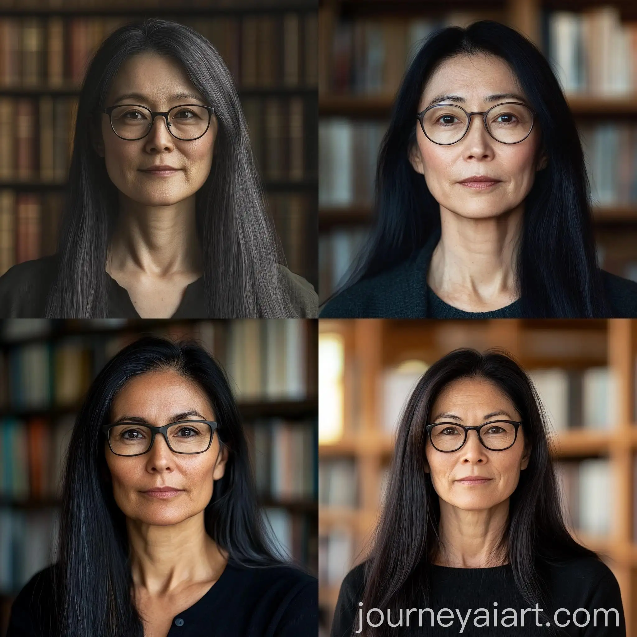 Realistic-Portrait-of-a-MiddleAged-Female-University-Professor-with-Glasses-in-Academic-Office-Setting