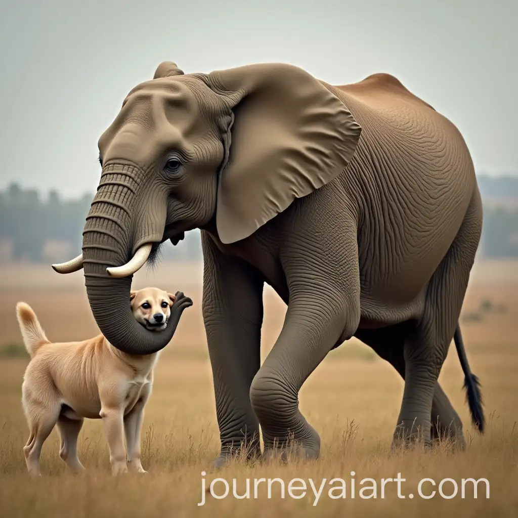 Playful-Dog-with-an-Elephants-Graceful-Head-in-a-Whimsical-Setting