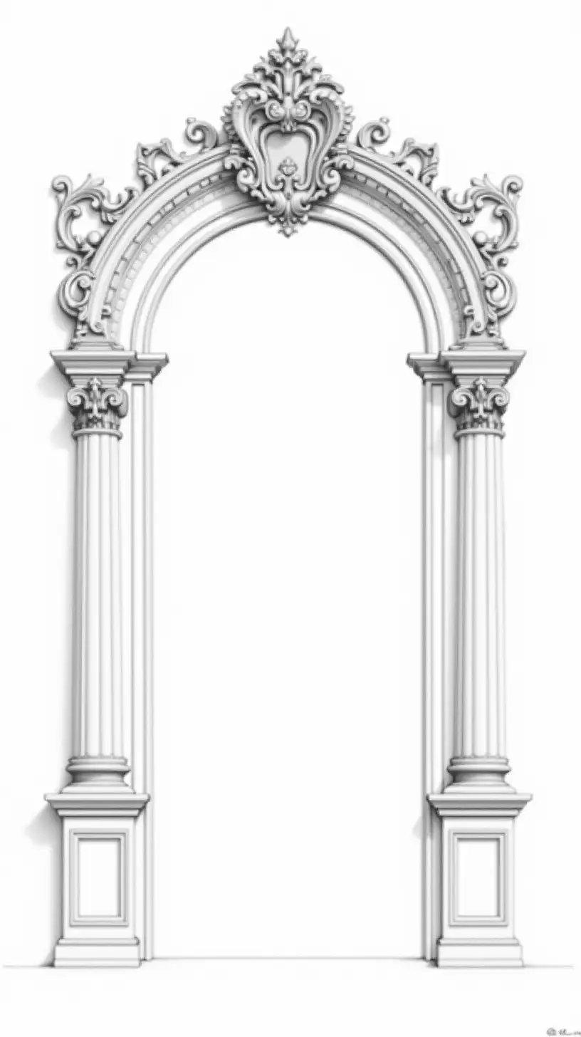 Intricate BaroqueStyle Archway Architectural Drawing