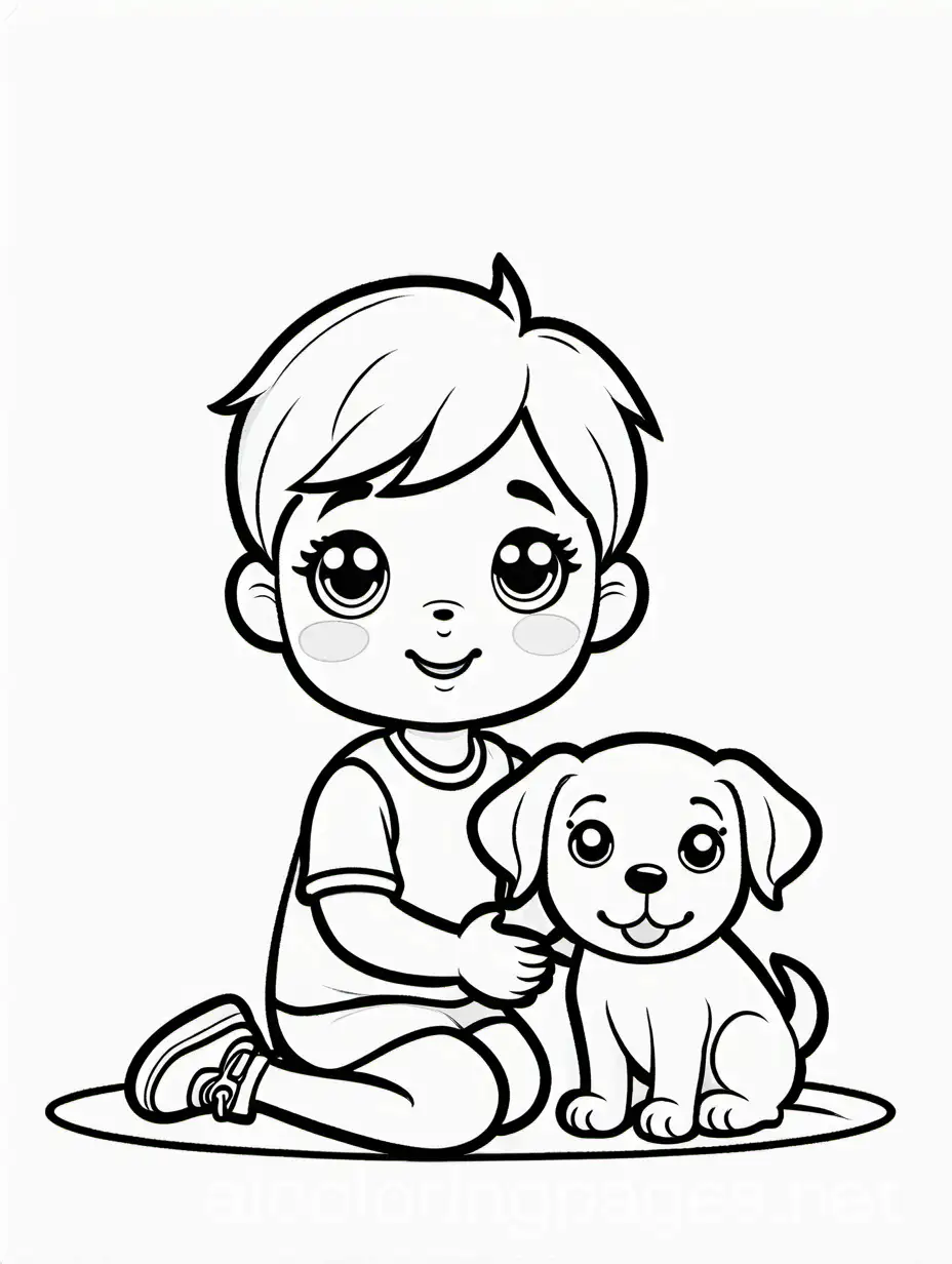 Adorable-Boy-Playing-with-a-Puppy-Engaging-Coloring-Page-for-Kids