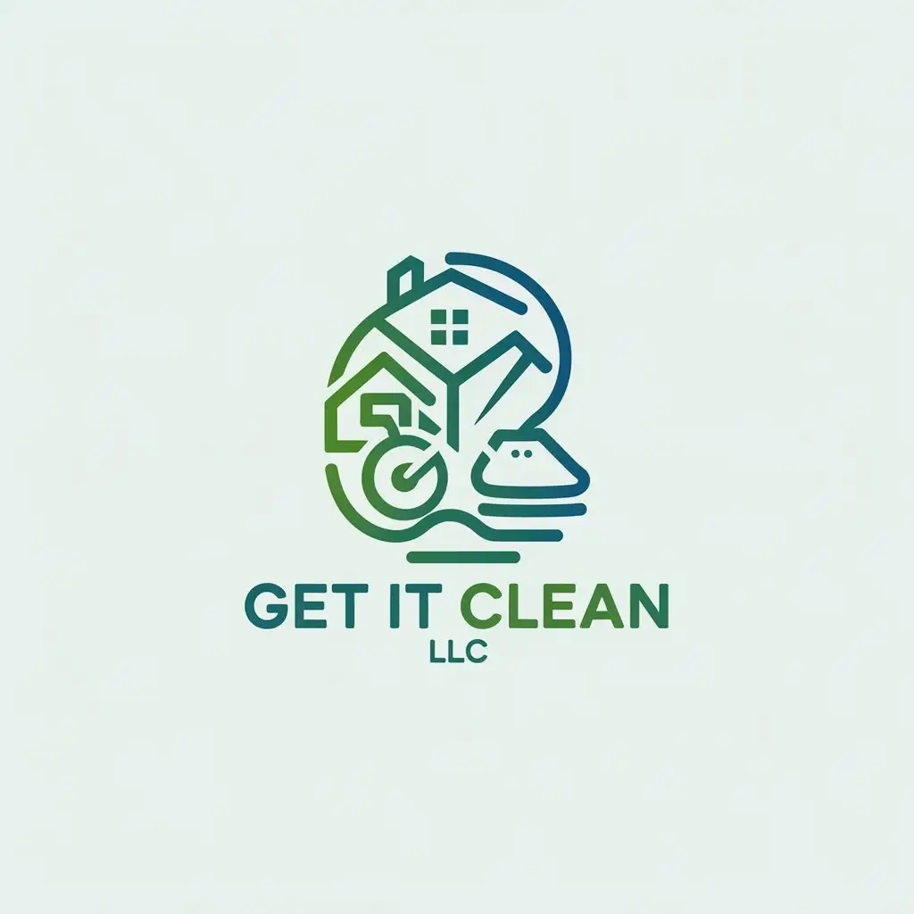 LOGO Design For Get It Clean LLC Abstract Mansion and Washer with Green Blue Minimalistic Theme