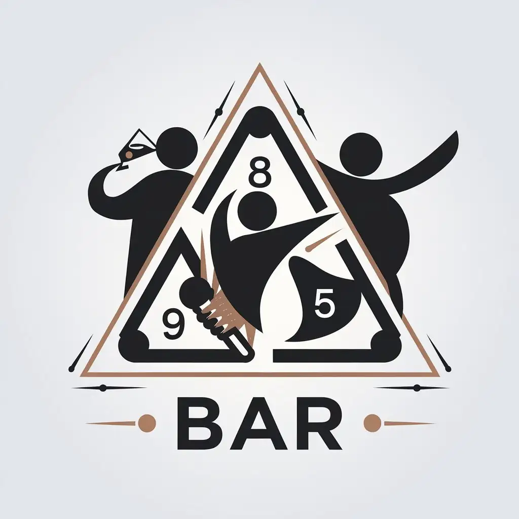 a vector logo design,with the text "bar", main symbol:a vector logo design,with the text 'bar', main symbol:One person drinks like the number 9, one sings like the number 8, one dances like the number 5, and the three of them form a triangle combination,complex,be used in Entertainment industry,clear background,complex,be used in bar industry,clear background