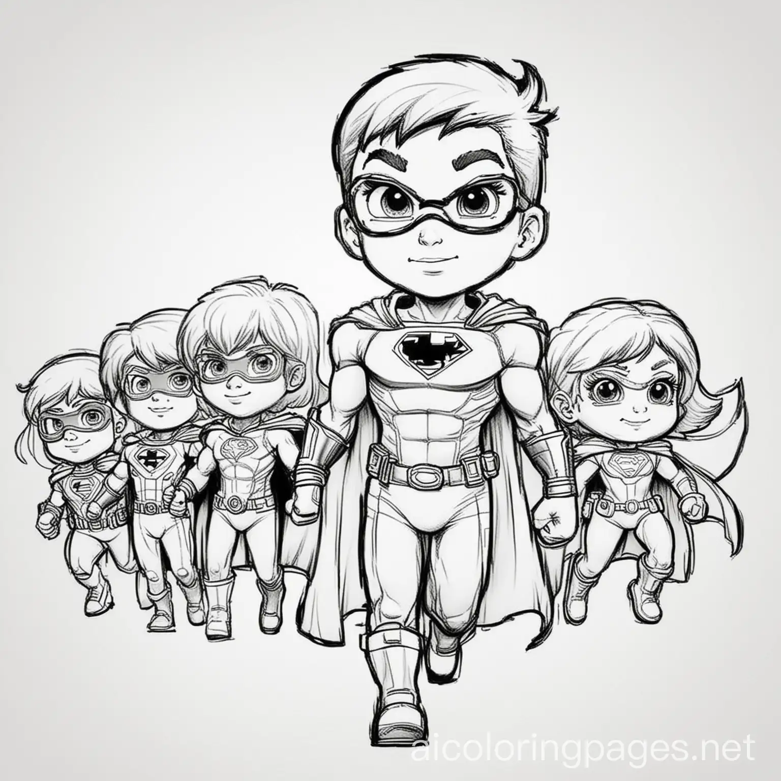 Kids-Superheroes-Coloring-Page-Black-and-White-Line-Art-with-Ample-White-Space