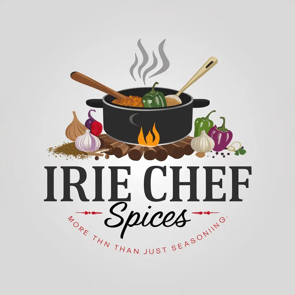 LOGO Design for Irie Chef Spices Jamaican Cuisine Inspiration with Outdoor Cooking Theme