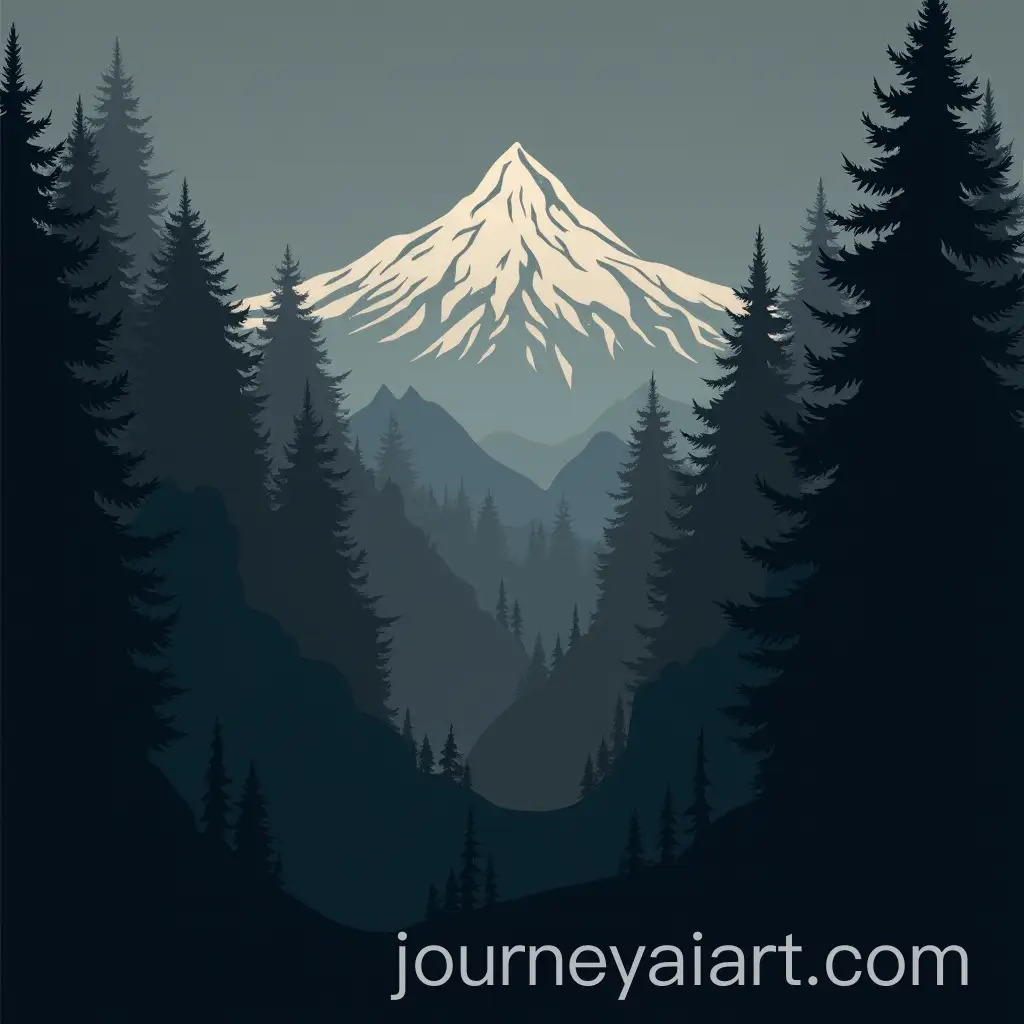 Dark-Minimalist-Forest-and-Mountain-Centered-Wallpaper