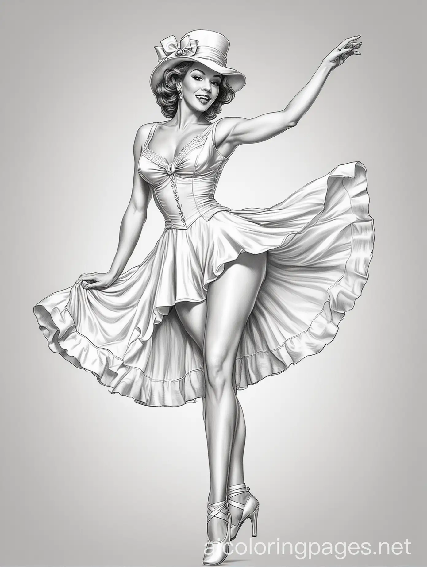 Vintage-Jazz-Dancer-Illustration-Black-and-White-Line-Art-Coloring-Page