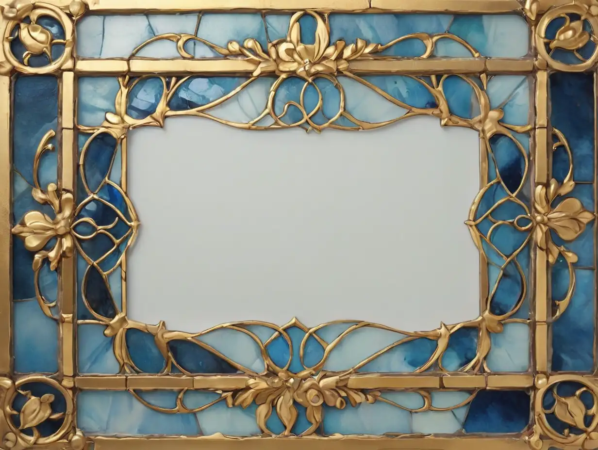 watercolor blue gold stained glass rectangular frame