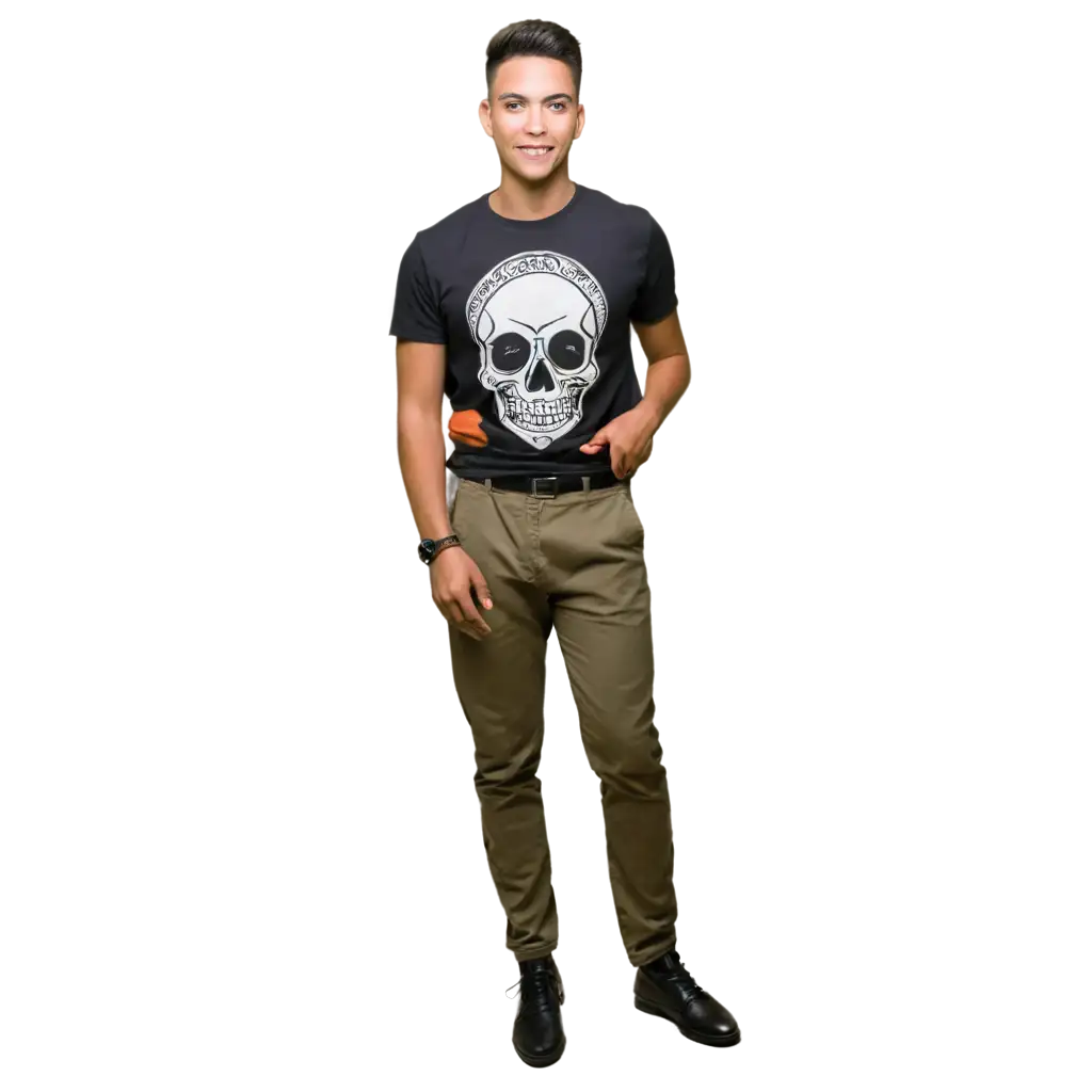 HighQuality-PNG-Image-of-a-20YearOld-Indonesian-Man-in-Skull-Shirt-and-Army-Pants