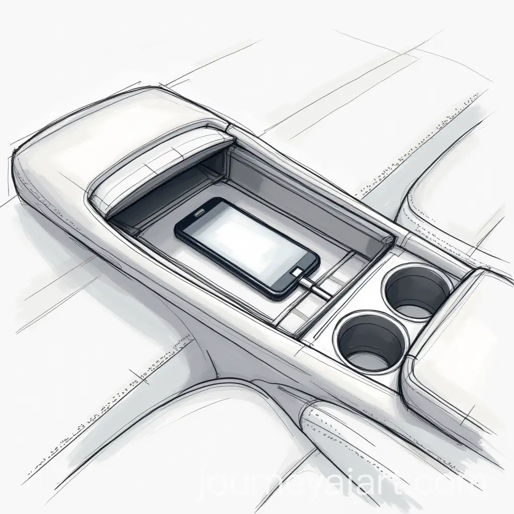Car-Console-Design-with-Wireless-Charger-USB-Port-and-Cupholder-Sketch