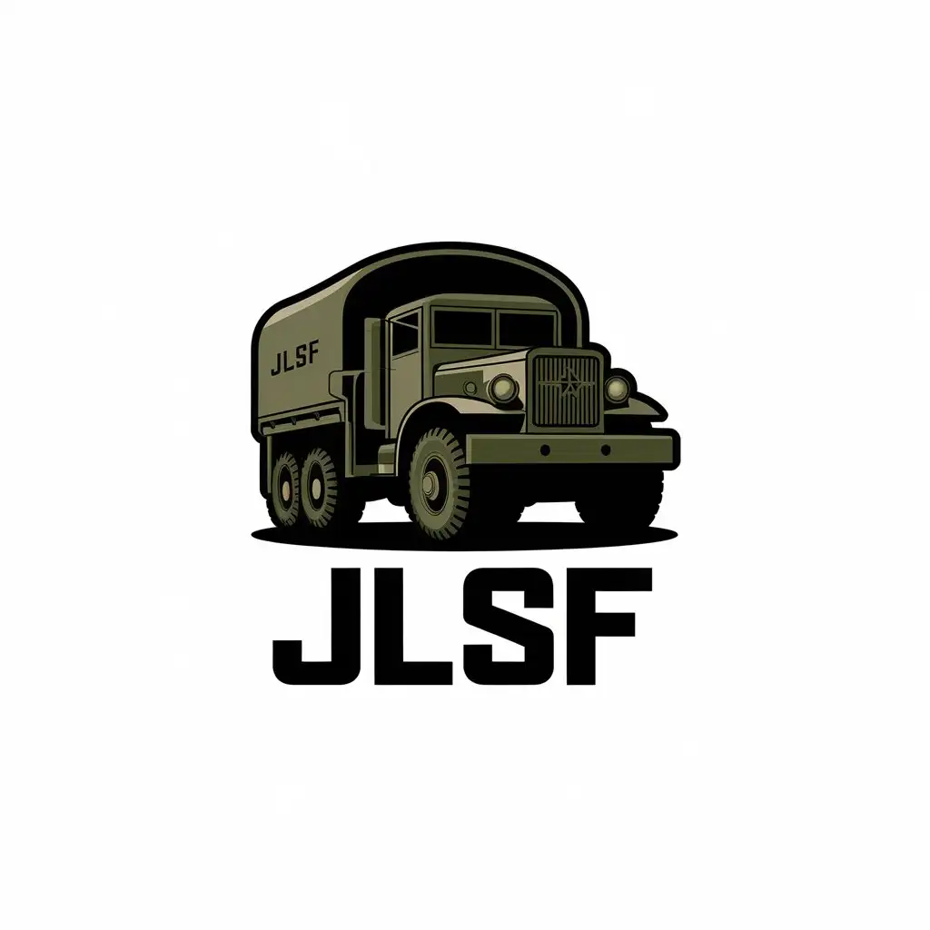 a vector logo design,with the text "JLSF", main symbol:World War II military trucks/World War II cargo vehicles,Moderate,be used in military transport industry,clear background