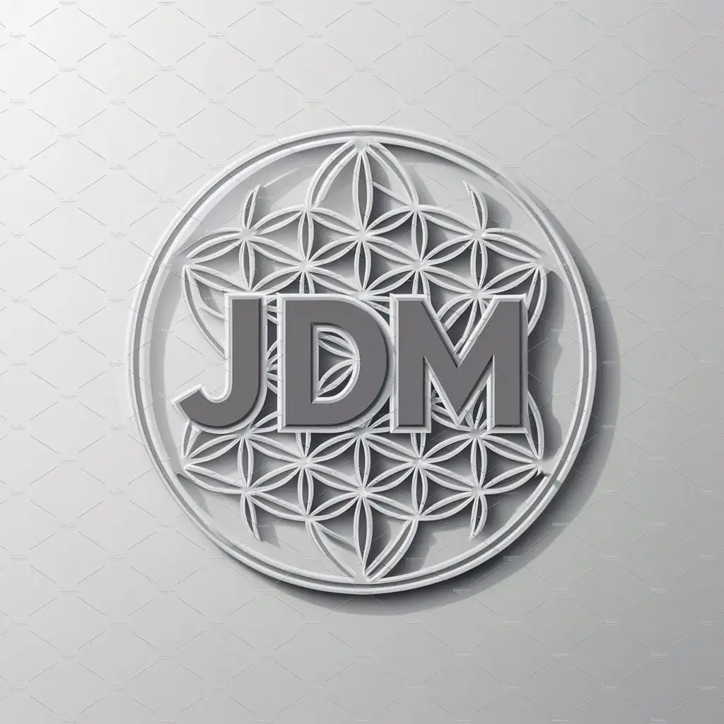 LOGO Design For JDM 3D Vector Logo with Flower of Life Symbol on White Background