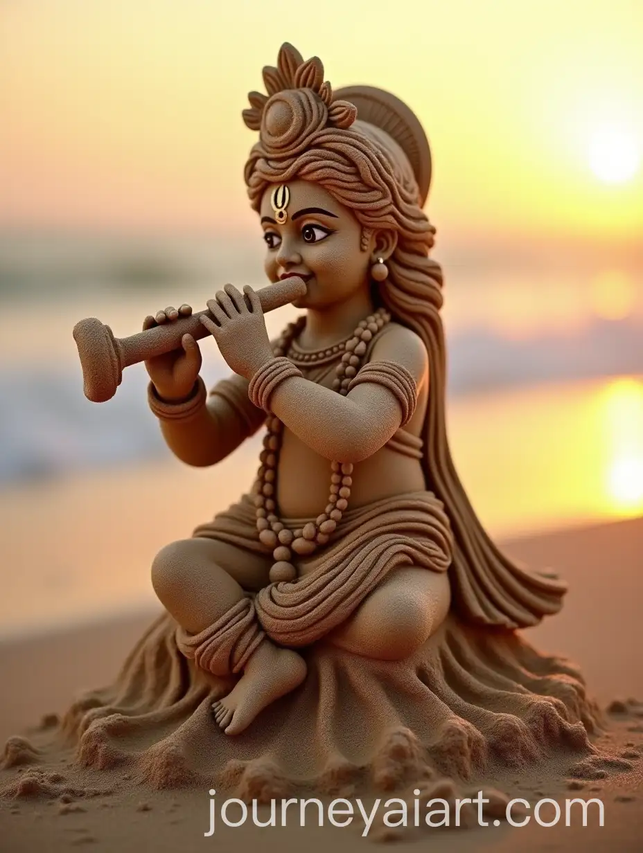 Lord-Shree-Krishna-Sculpted-in-Sand-Playing-the-Flute-at-Sunset
