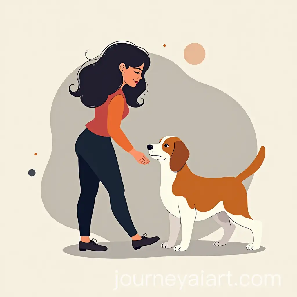 Modern-Logo-Design-for-Professional-Dog-Handler-Featuring-Beagle-and-Woman-with-Curly-Hair