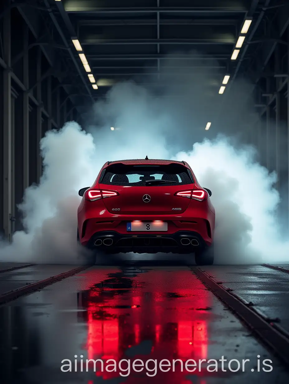 MercedesBenz-A45-AMG-in-Red-Performing-a-Burnout-in-an-Abandoned-Warehouse