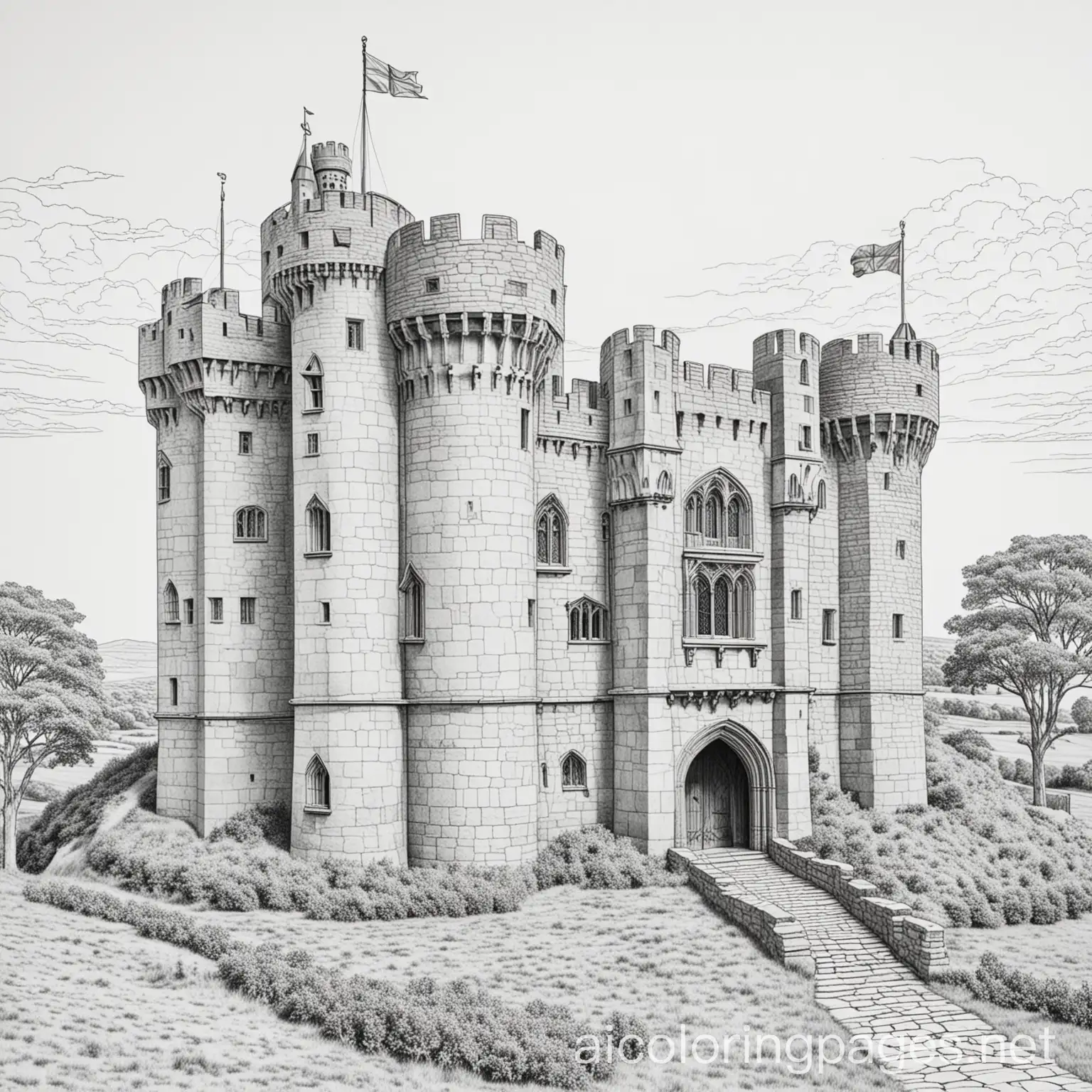 12th-Century-Bristol-Castle-Coloring-Page-with-Simplicity-and-Ample-White-Space