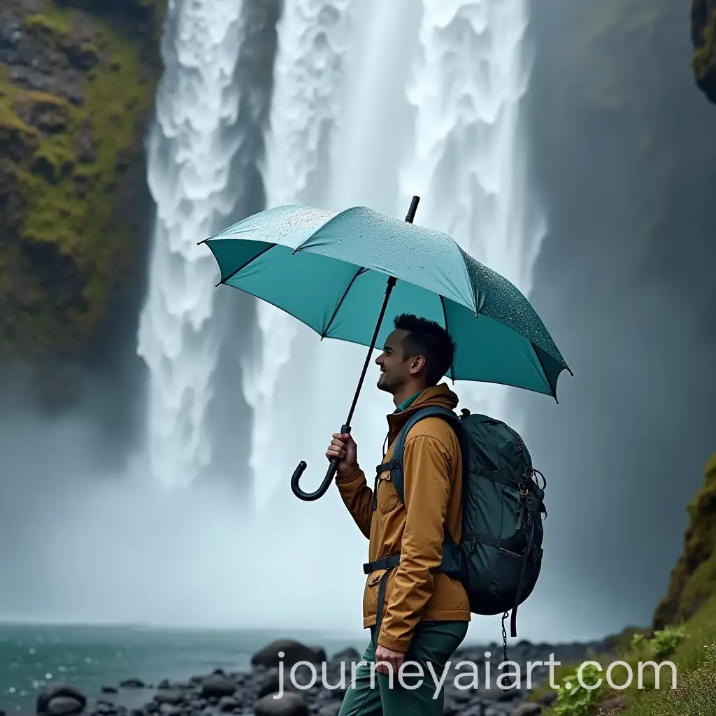Hiker-with-Umbrella-Blocking-Waterfall-in-Magical-Scene