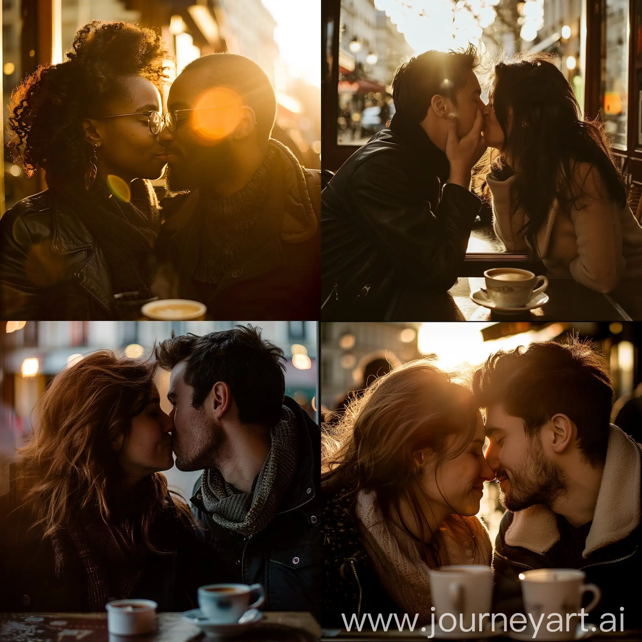 Romantic-Sunset-Kiss-in-Parisian-Caf-Couple-Embracing-in-Golden-Light