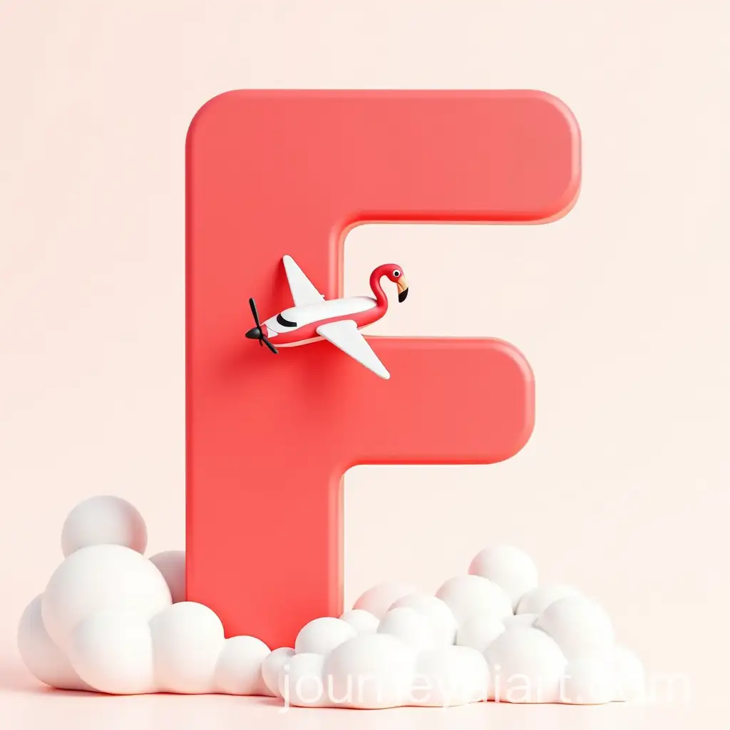Red-Letter-F-with-Flamingo-Airplane-on-White-Curved-Background