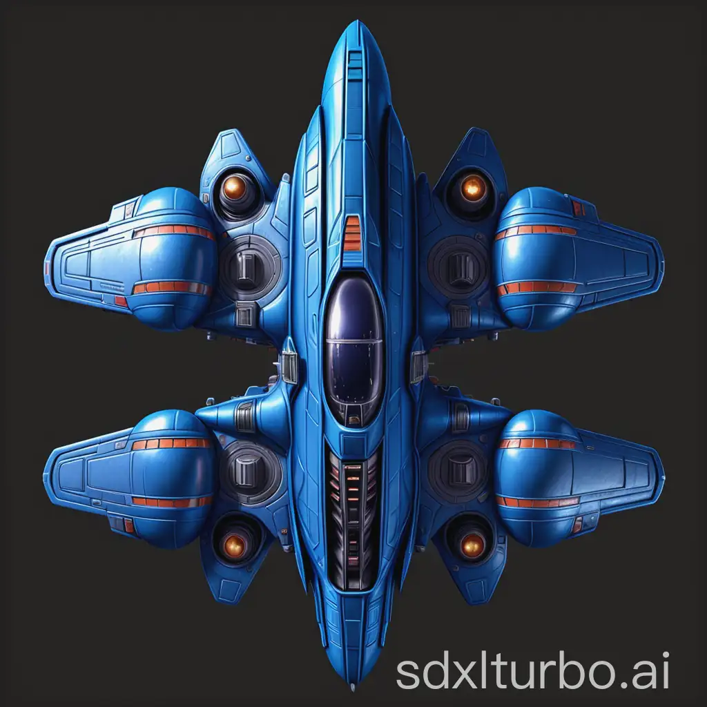 Topdown-View-of-a-Blue-Spaceship-with-No-Background