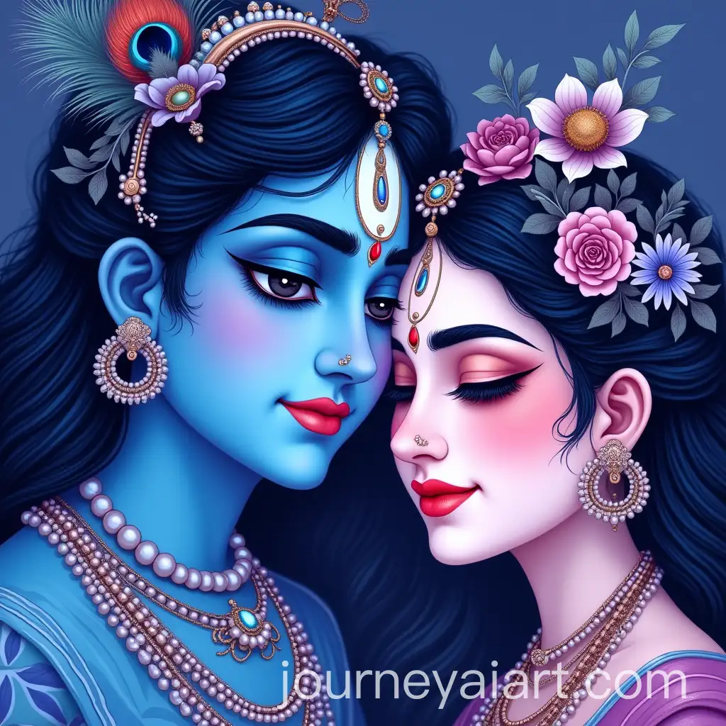 Serene-Portraits-of-Lord-Krishna-and-Goddess-Radha-in-Blue-and-Purple-Tones