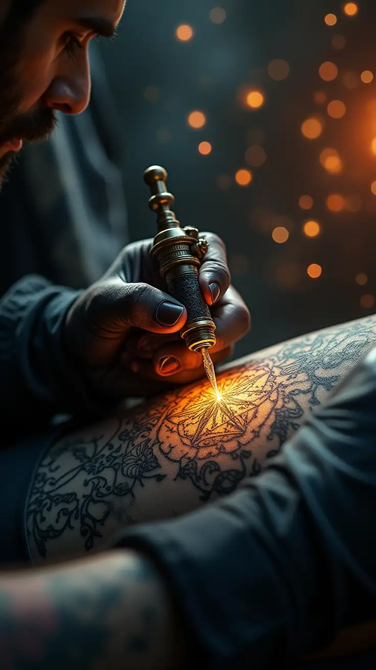 Ancient-Tattooing-with-Antique-Machine-and-Sacred-Geometry-in-Dark-Spiritual-Setting