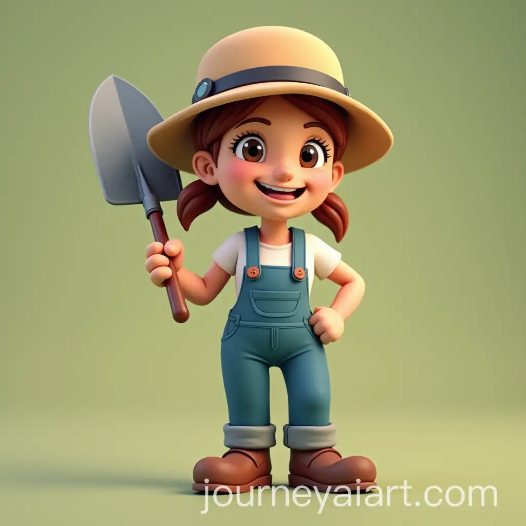 Cartoon-Style-Woman-Gardener-with-Trowel-in-Overalls-as-Game-Figurine