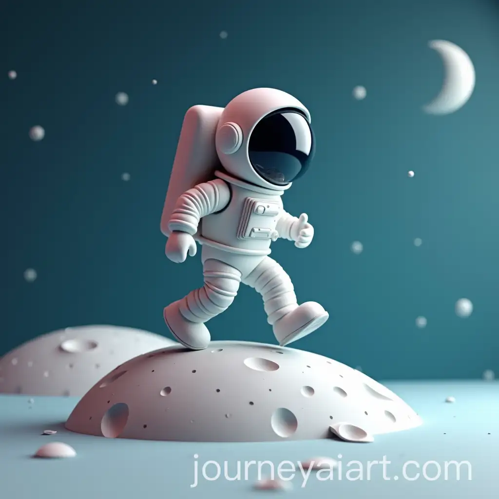 Cartoon-Astronaut-Walking-on-Small-Moon-in-3D