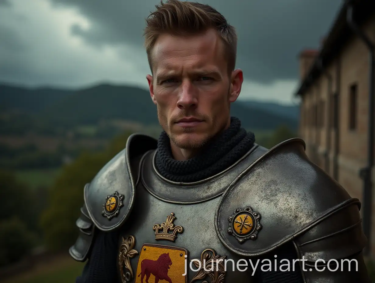 Belgian-Warrior-in-Medieval-Armor-with-Dramatic-Ardennes-Background