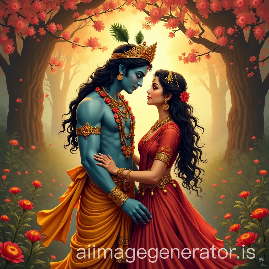 Krishna-and-Radha-in-a-Romantic-Setting-with-Vibrant-Colors-and-Divine-Atmosphere