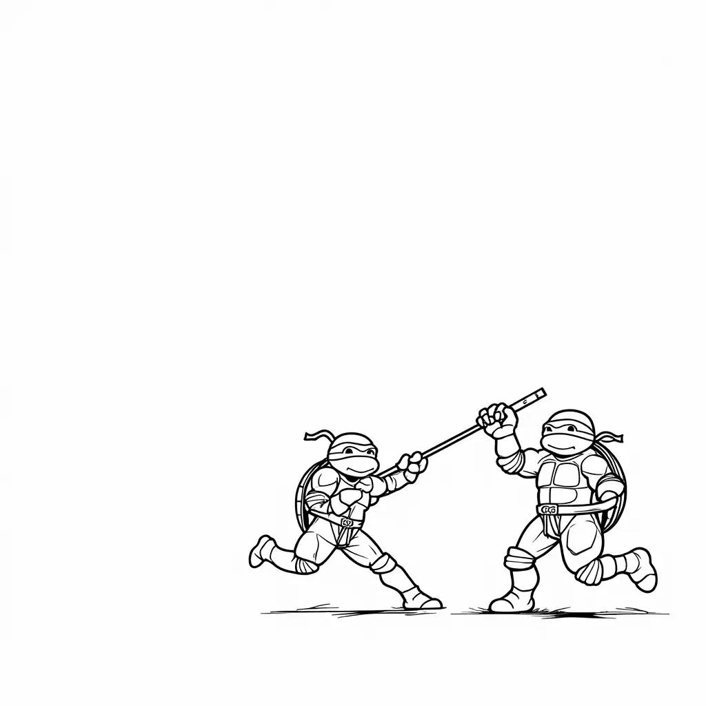 Cartoon-Ninja-Turtles-Playing-Sports-in-Black-and-White