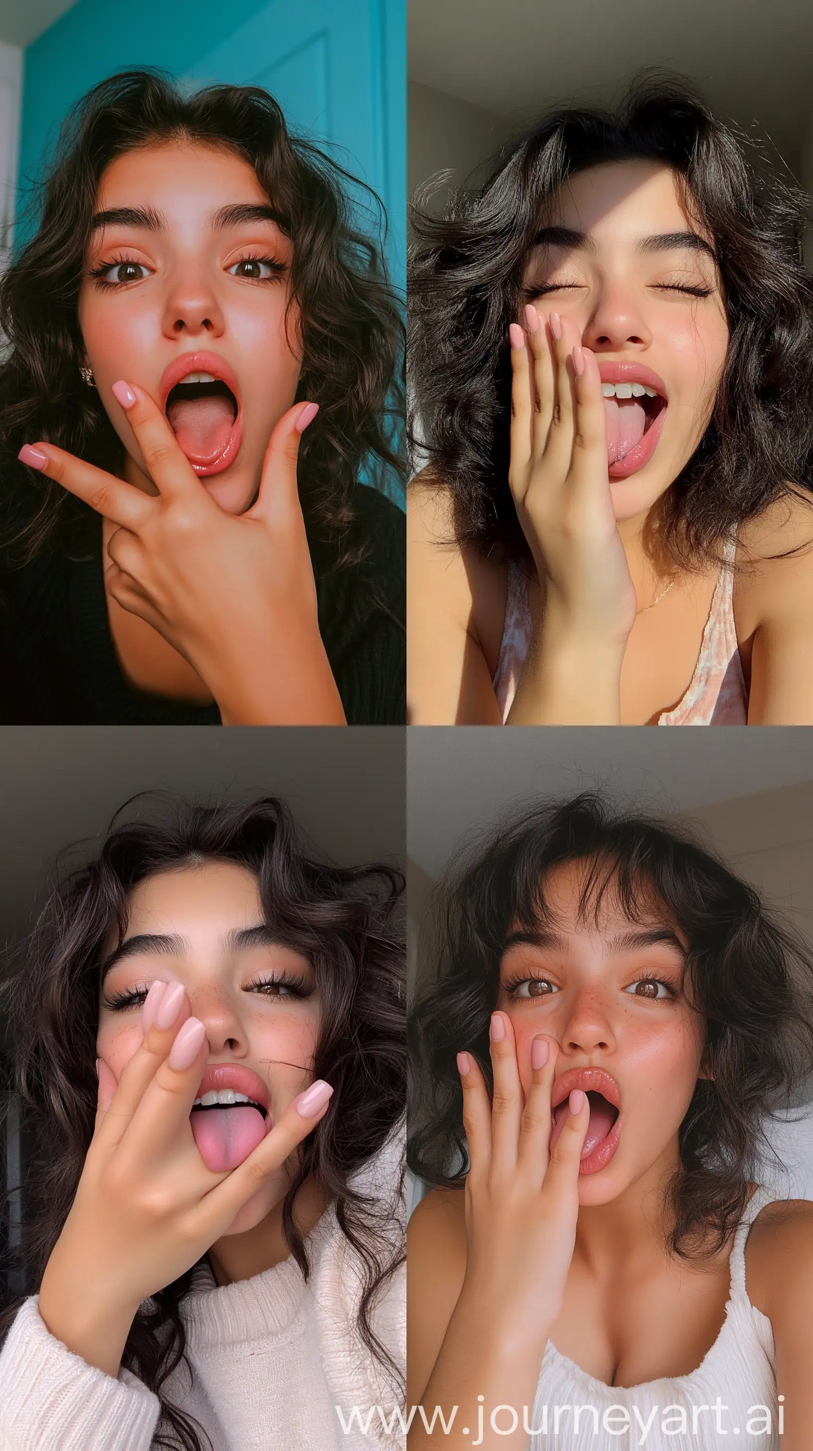 Latina-Teenage-Girl-Making-Silly-Face-with-Baby-Pink-Gel-Nails