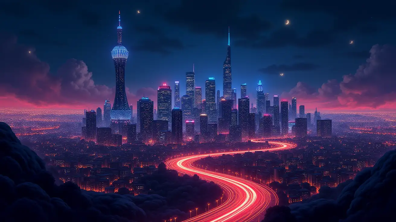 Futuristic-Cityscape-with-Neon-Lights-at-Night