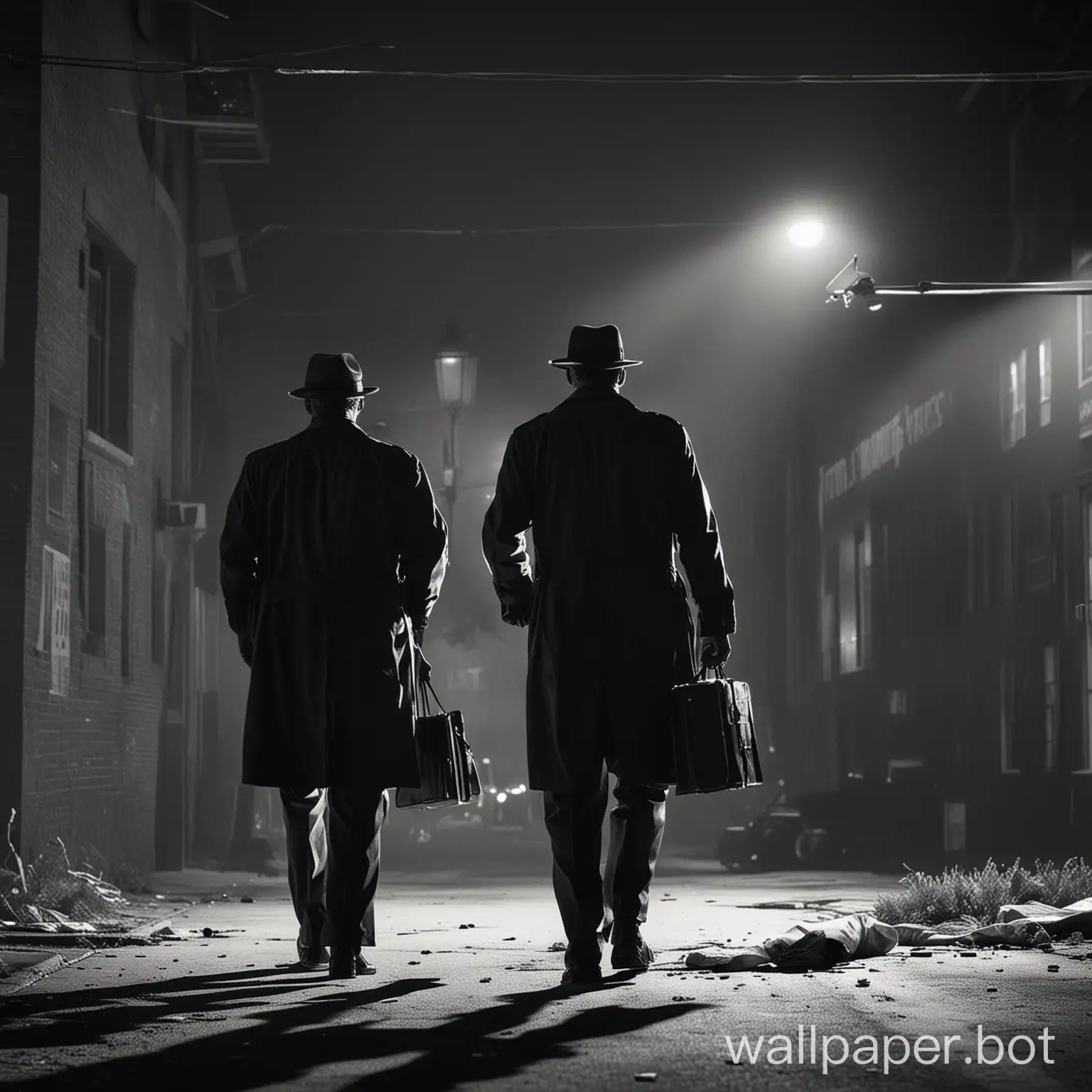 Two-Detectives-Walking-Away-from-a-Crime-Scene-in-Noir-Style