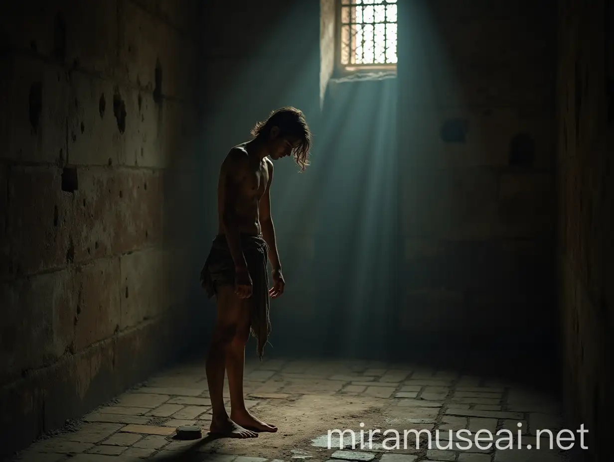 Vulnerable Young Man in an Ancient Vault