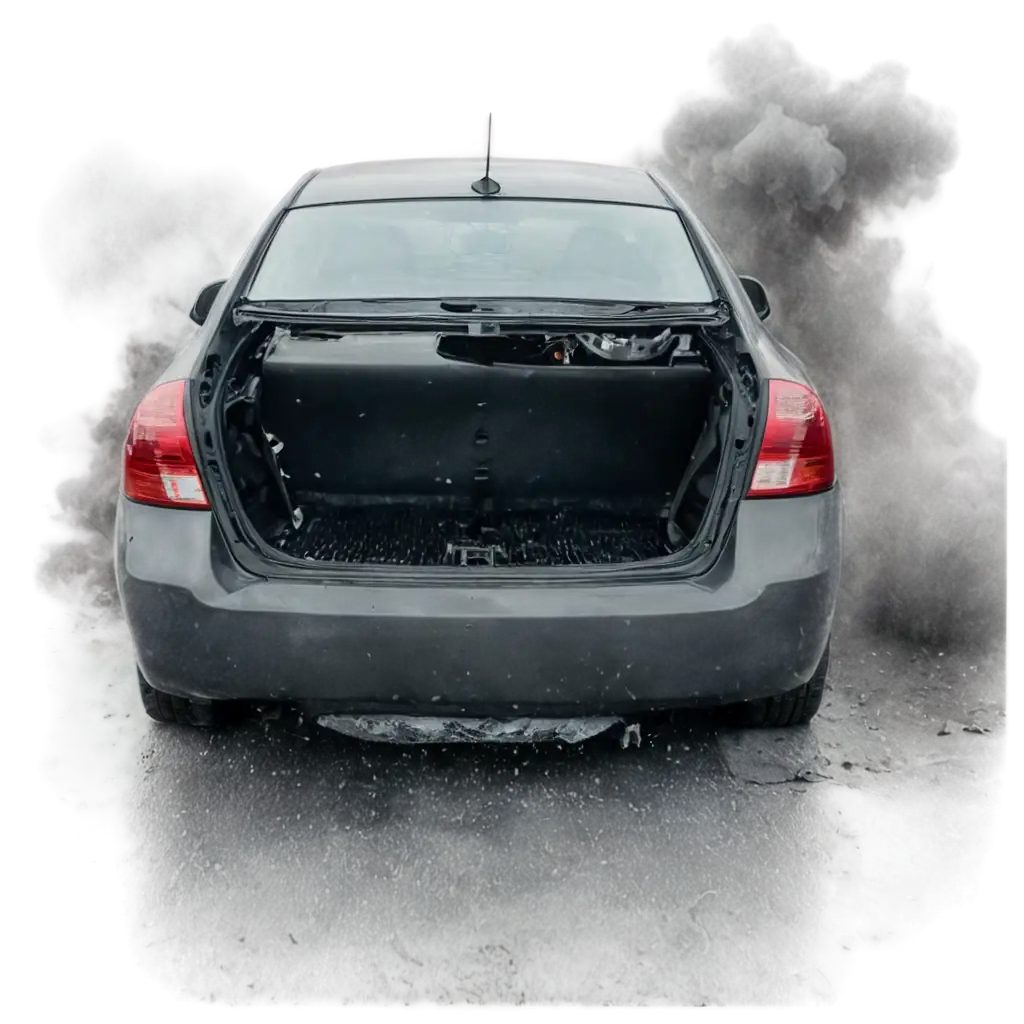 HighQuality-PNG-of-a-Damaged-Black-Car-with-Smoke-Rising-for-Visual-Impact