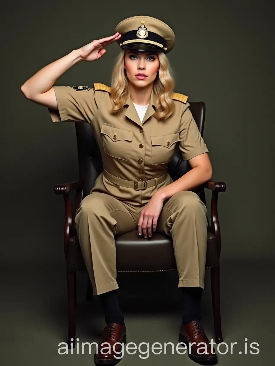 Beautiful-Blonde-Woman-Actress-in-Mens-Army-Uniform-Saluting