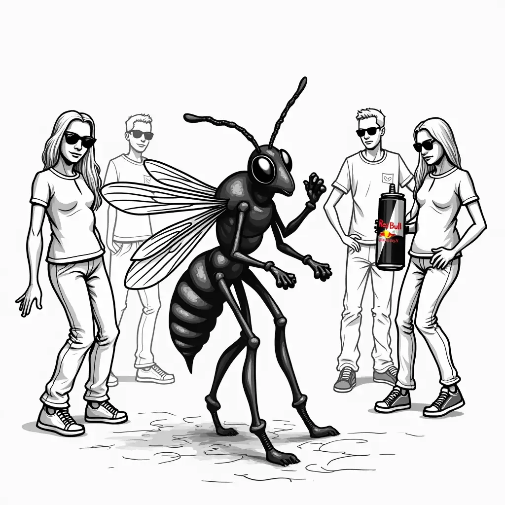 Wasp-Person-Dancing-with-Club-Goers-Holding-Red-Bull-Energy-Drink