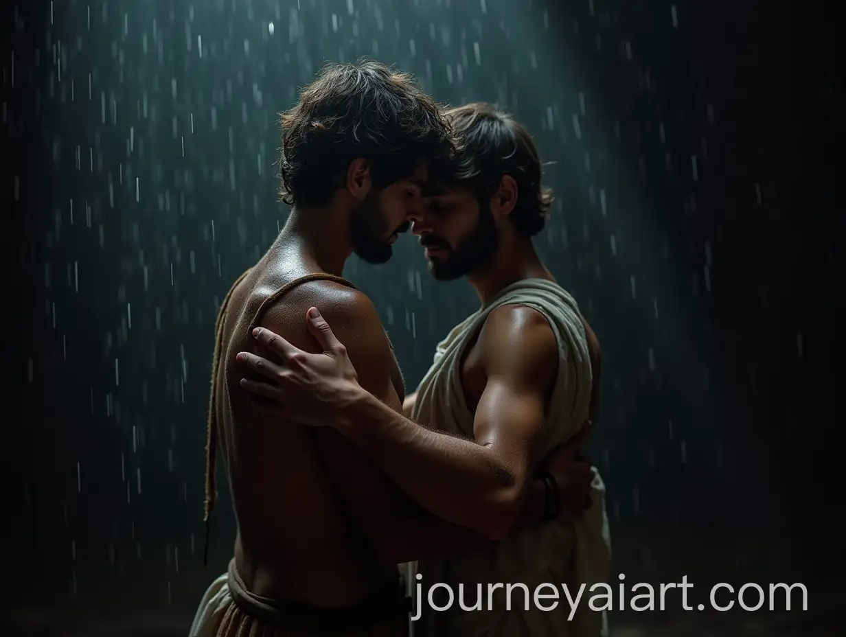 Two-People-Embracing-in-the-Rain-in-Ancient-Greek-Greece-Stoic-Era