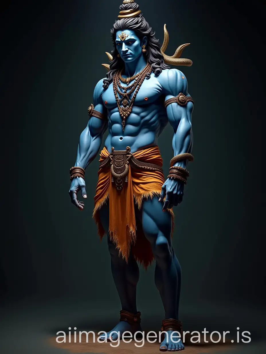 Muscular-Hindu-Deity-Shiva-in-Powerful-Pose-with-Ornate-Attire