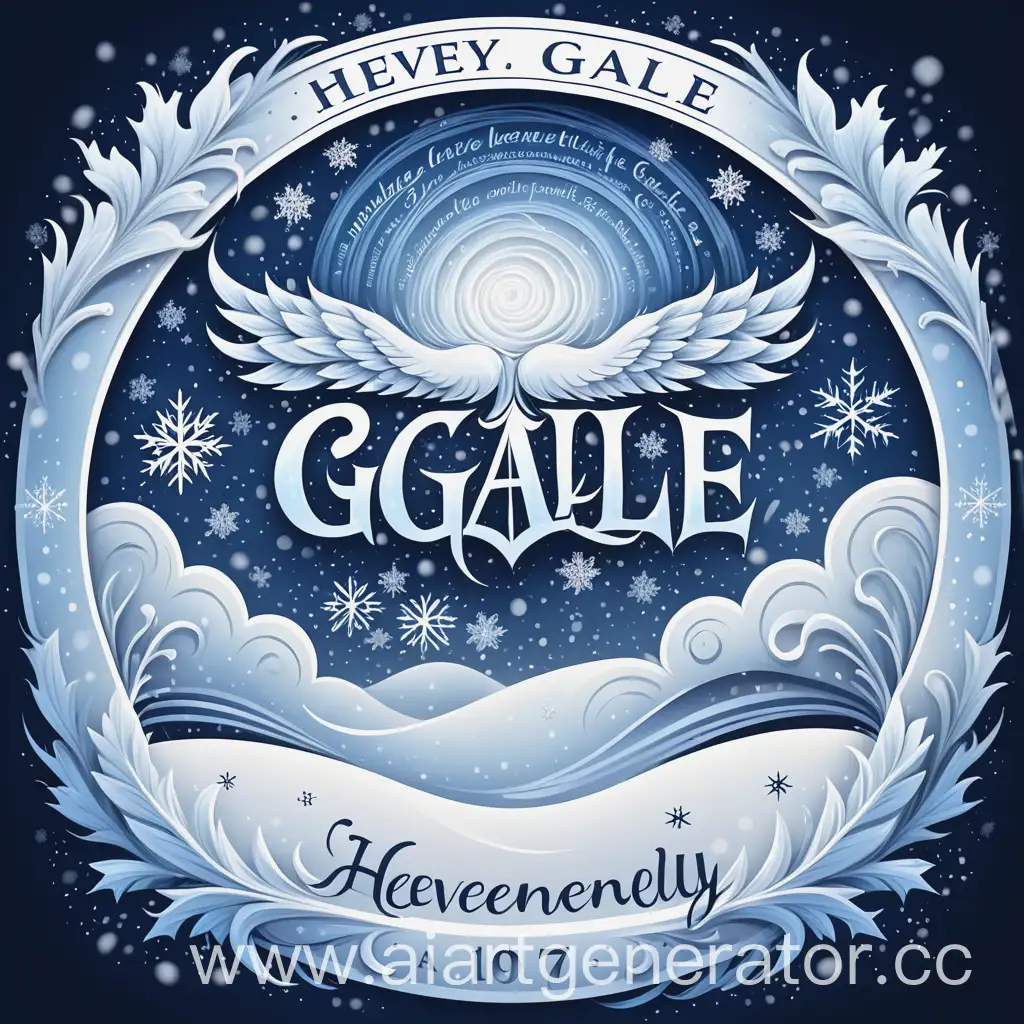 Надпись Heavenly Gale  в центре в стиле зим
него бурана