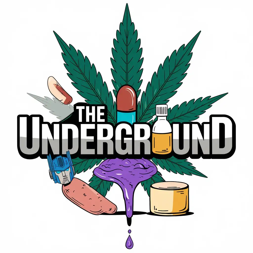 LOGO Design for The Underground Marijuana Plants Pills and Purple Liquid Theme