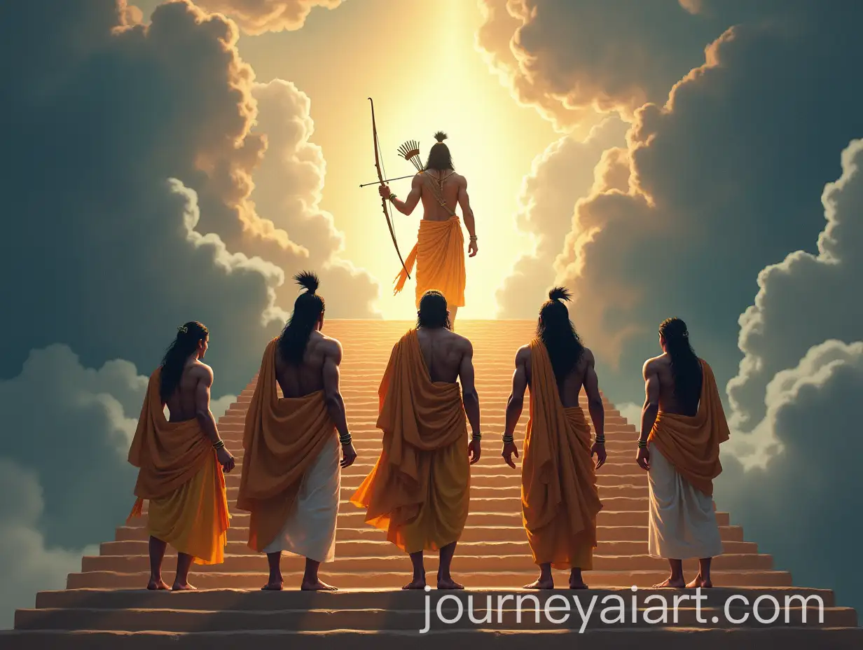 Divine-Encounter-Lord-Krishna-and-His-Five-Brothers-in-Celestial-Reverence