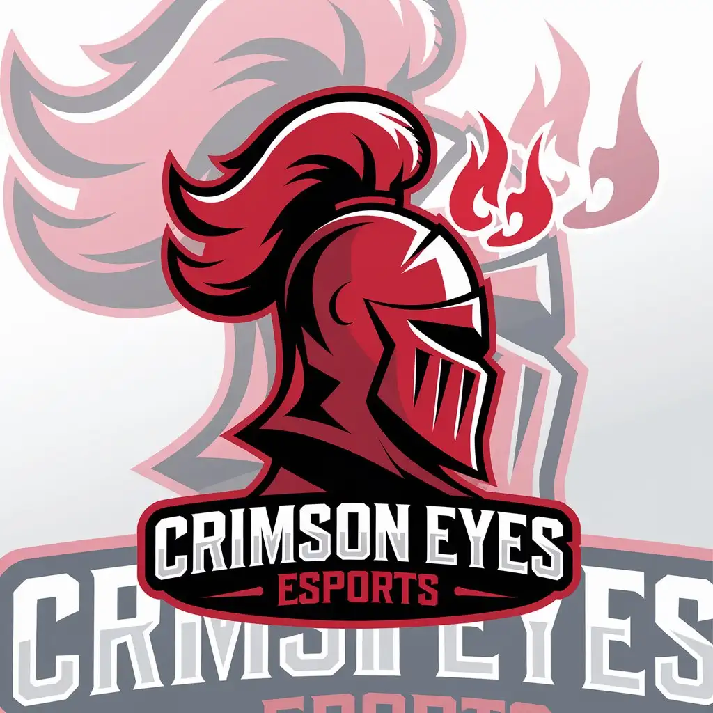 LOGO Design for Crimson Eyes Esports Red Gradient Knights Helm with Flaming Eyes and Plume