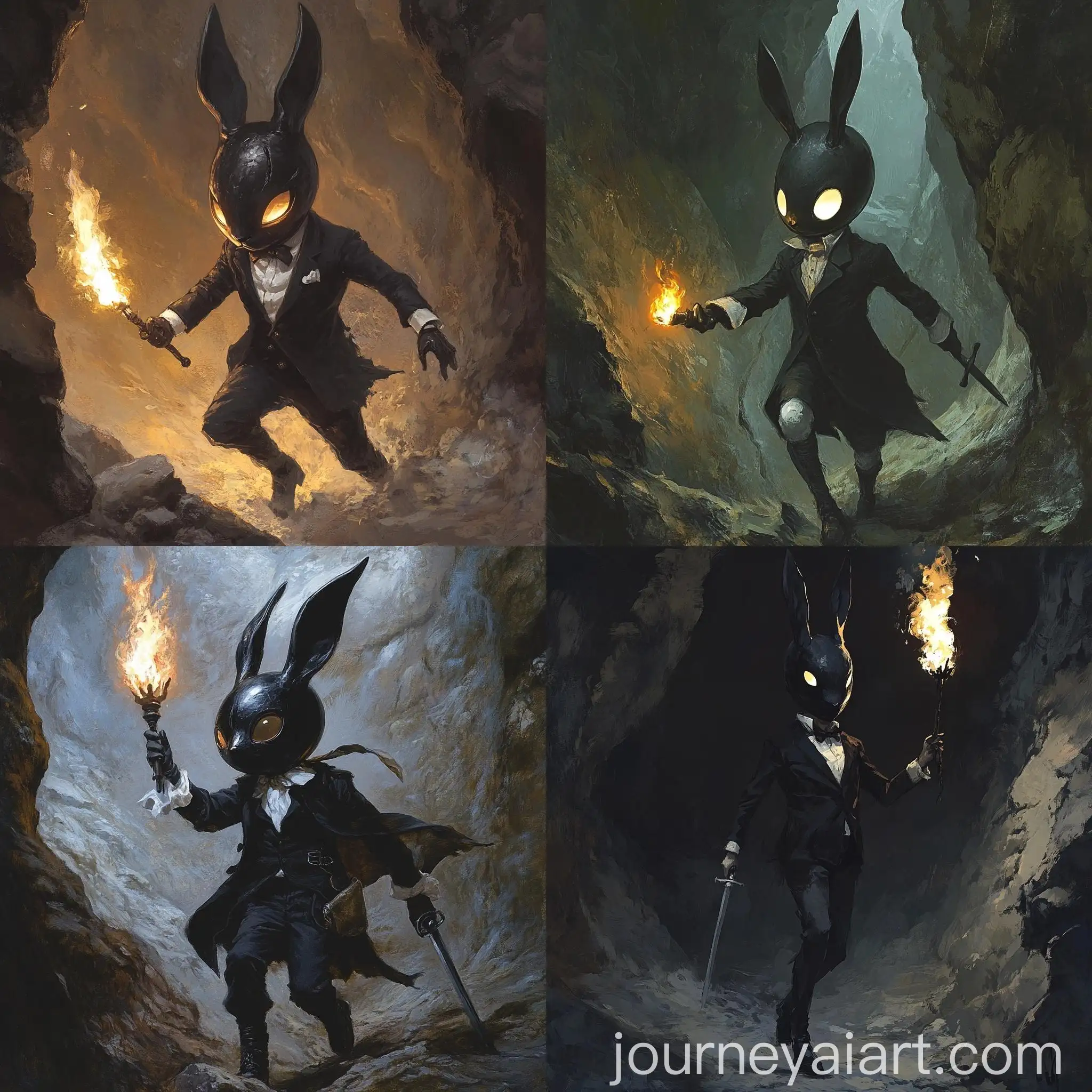 Dark-Fantasy-Boy-with-Rabbit-Mask-Torch-and-Sword-in-Cave