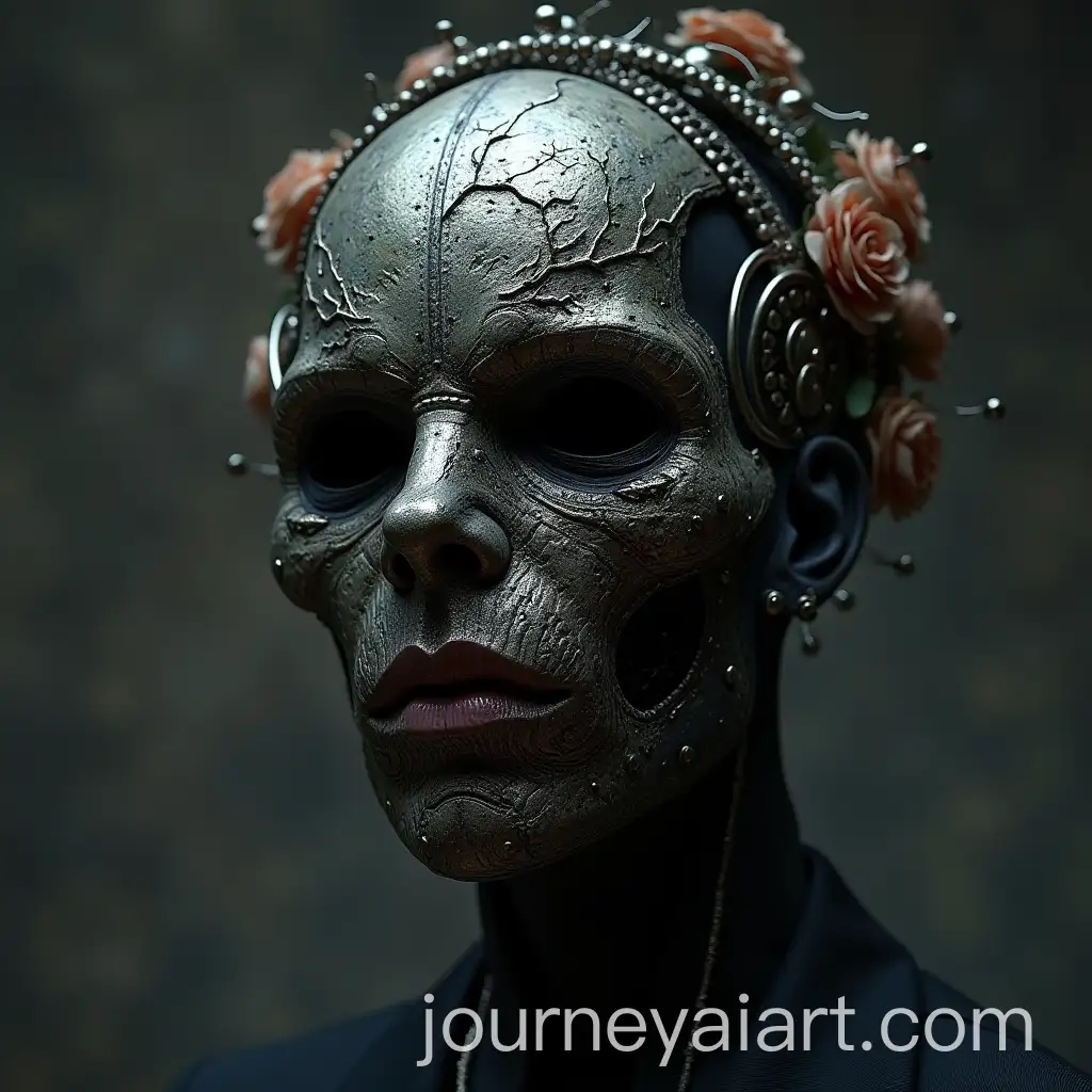 Cyberpunk-Grotesque-Handmade-Mask-with-Cybernetic-Elements-and-Saint-Wreath