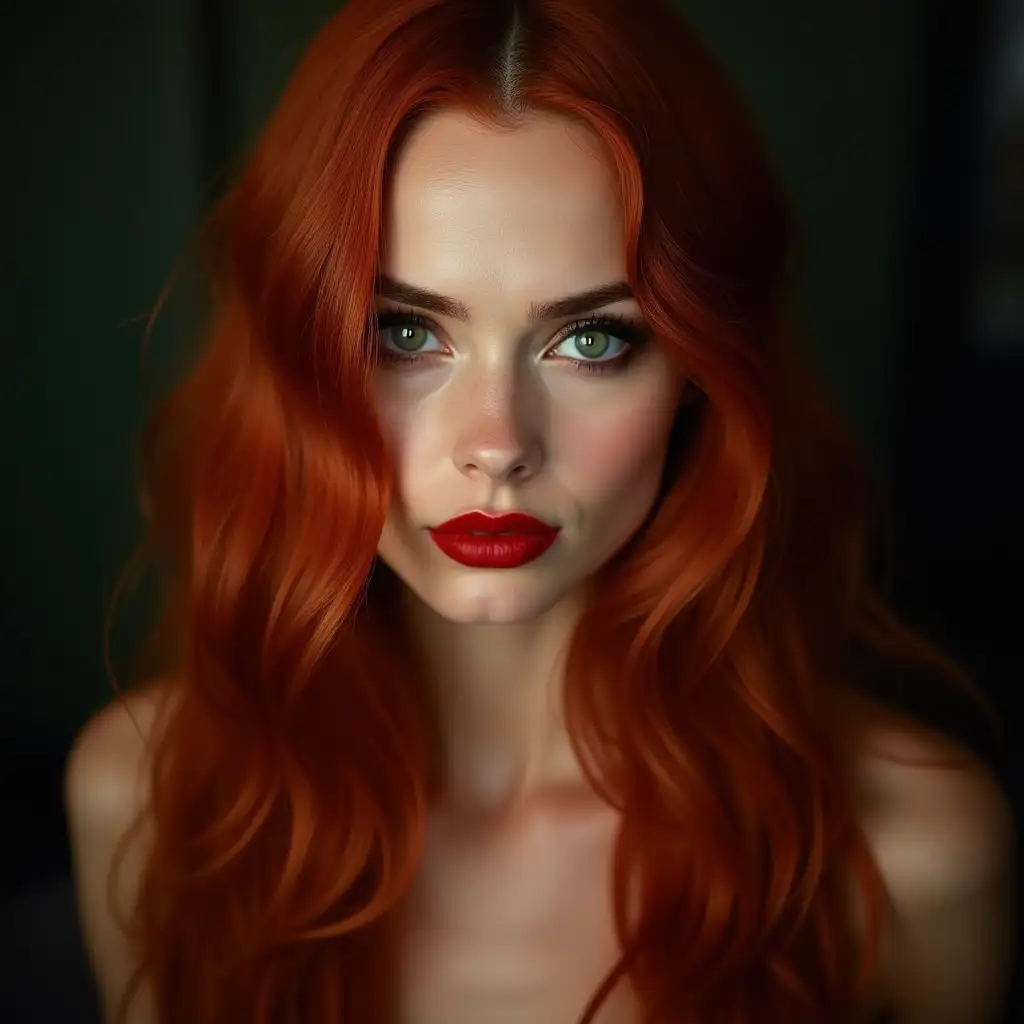 Stunning-Portrait-of-an-Alluring-Woman-with-Red-Hair-and-Dark-Green-Eyes