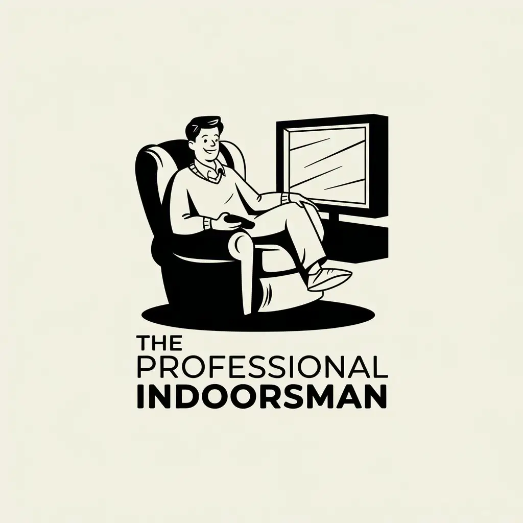 LOGO Design For The Professional Indoorsman Smiling Man in Sweater Lounge Pants Relaxed Recliner Theme