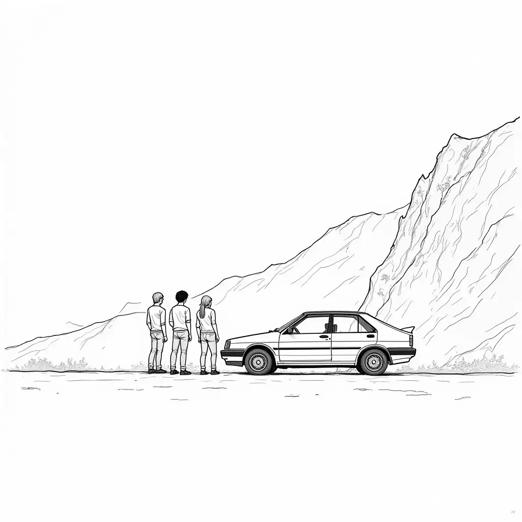 Young-Friends-Changing-a-Flat-Tire-on-a-Mountain-Road