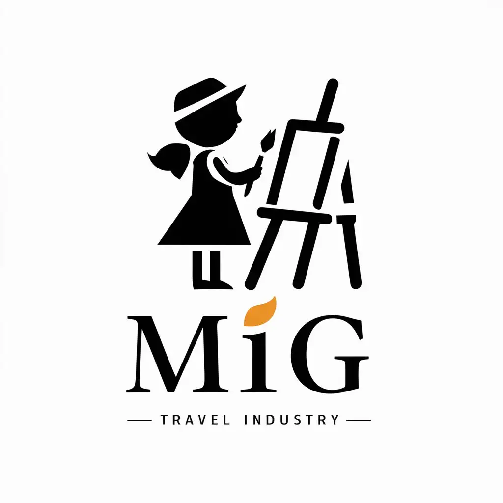 LOGO-Design-for-MIG-Girl-with-Brush-and-Easel-in-Vector-Style